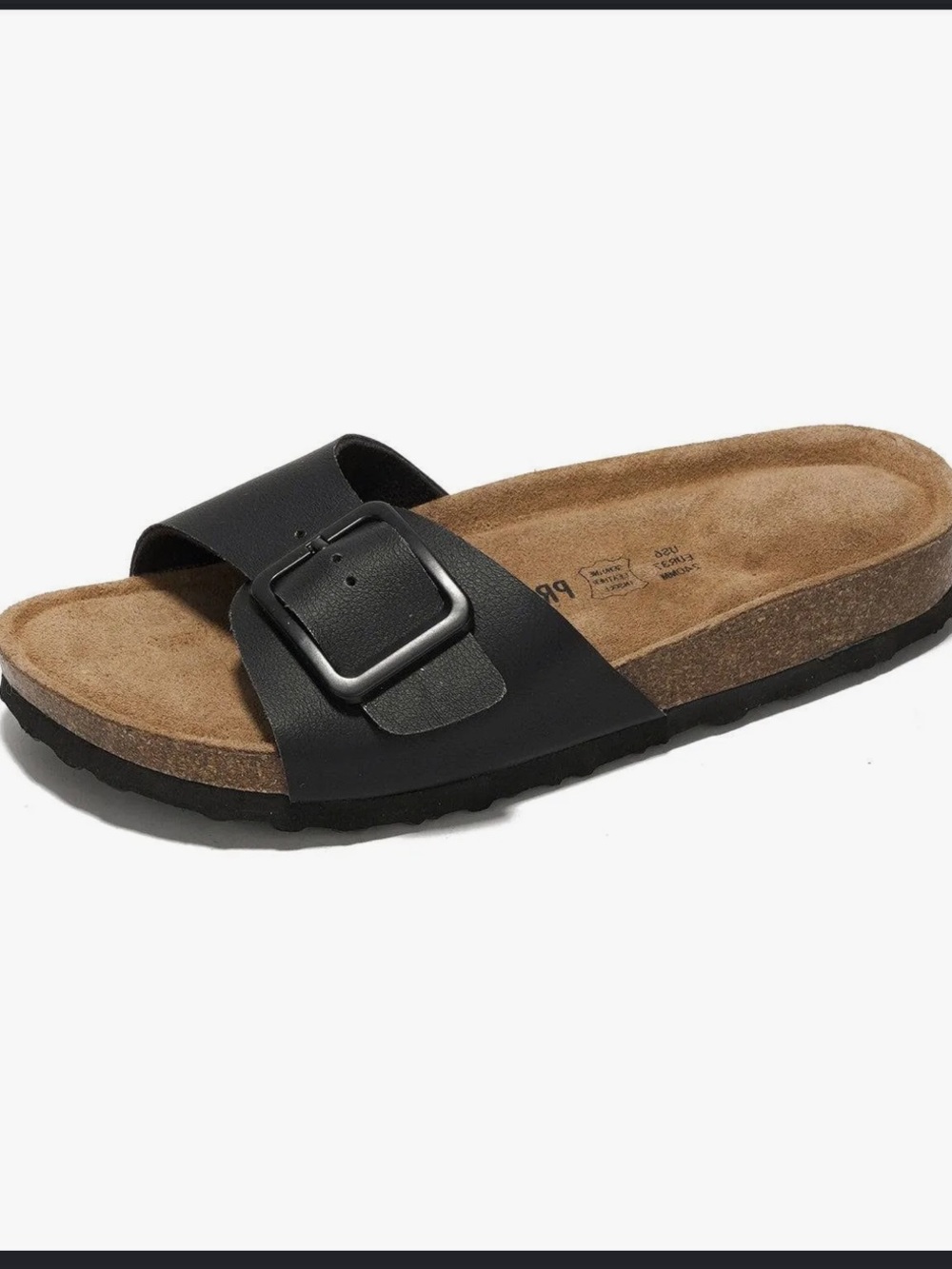 Leather Black Slide Sandals with Buckle - Picture 4 of 11